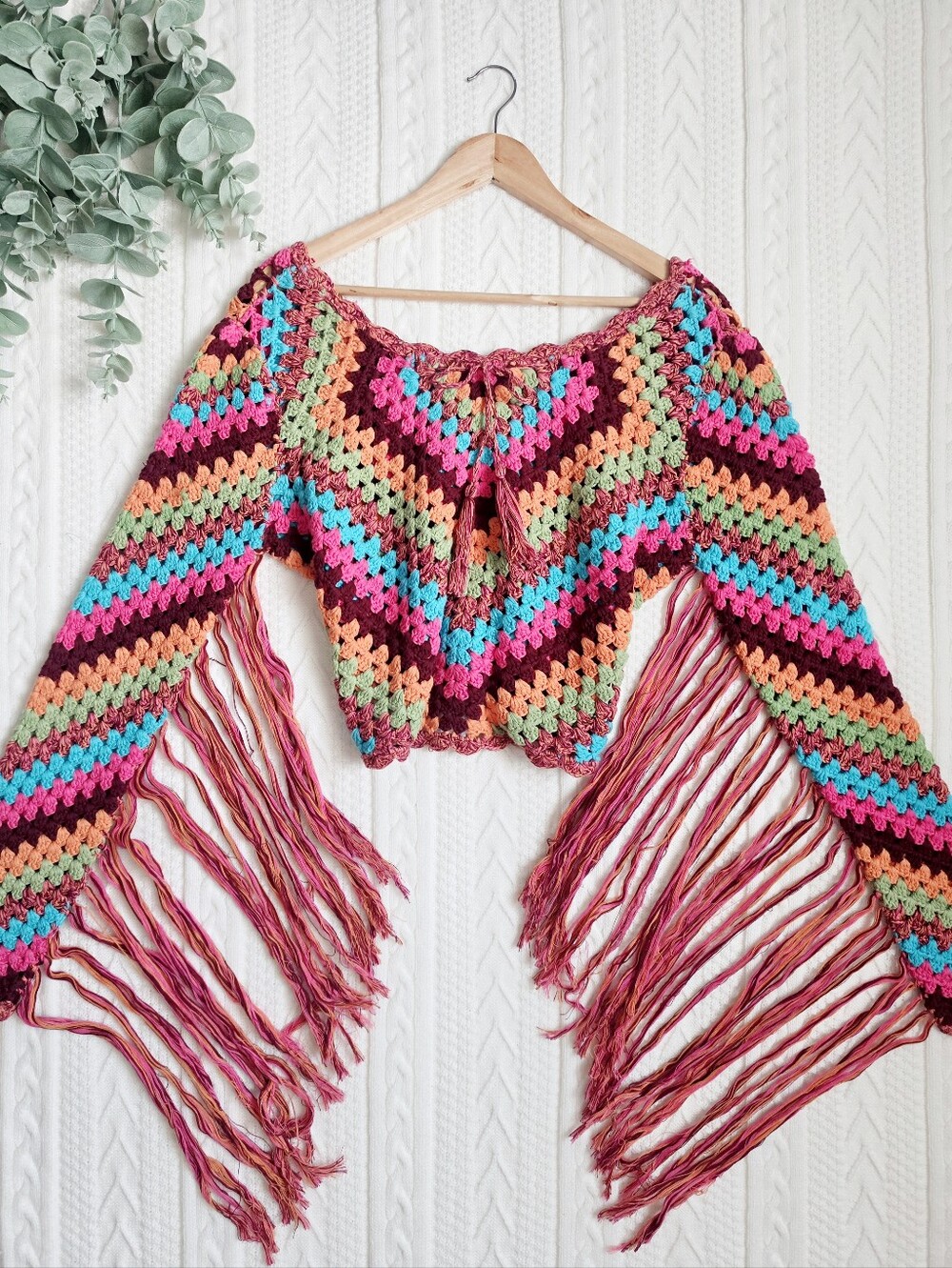 Spell & The Gypsy Joni Crochet Top Fringe Boho Festival Crop Cotton Sweater M/L - Picture 2 of 10